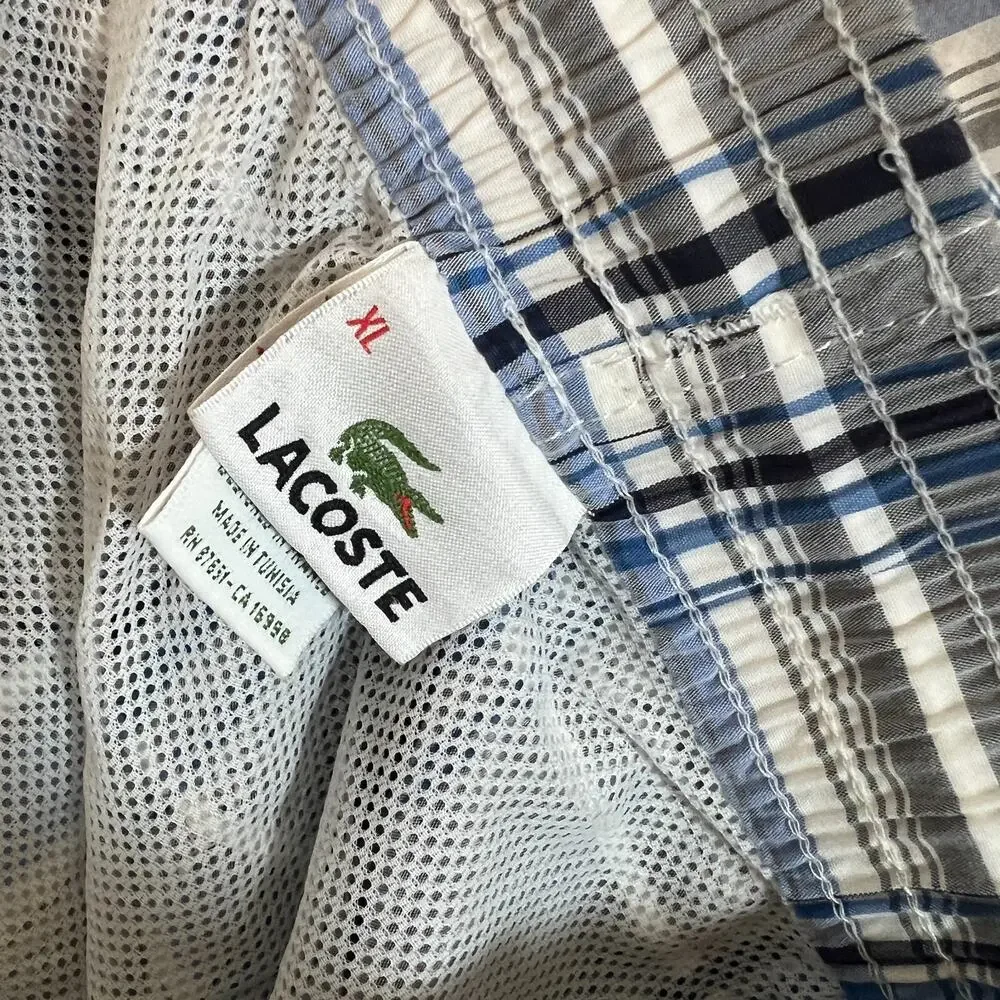 Lacoste Swim Trunks Mens XL Gray Blue Plaid Board Shorts‎ Croc Beach Surf